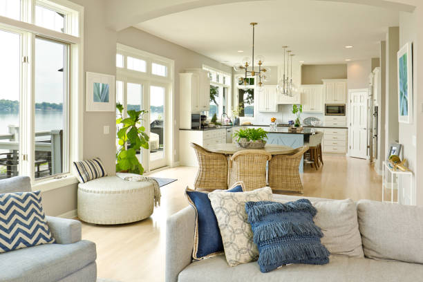 Living space with warm neutral wall colors, crisp white trim, and smooth interior paint finishes by a painter in Los Angeles, CA.